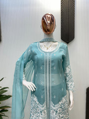 Outstanding Sequence Embroidery Work Sky Blue Color Palazzo Suit