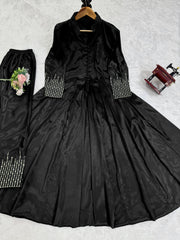 Awesome Chinon Silk Black Color Top With Pent