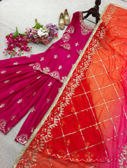 Ravishing Pink Cinon Silk Sequence Work Sharara Suit