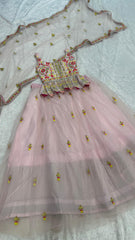 Light Pink Wedding & Party Wear Light Pink Double layer net lehenga Choli