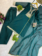 Exclusive Green Rangoli Silk Mirror Work Kurti