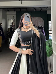 Traditional Wear Black Color Pure Rayon Lehenga Choli