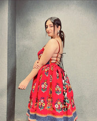 Red Color Heavy Navratri Kedia Top With Lehenga