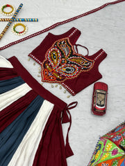 Gorgeous Multicolor Rayon Cotton Gamthi Work Lehenga Choli