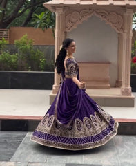 Glorious Purple Vichitra Silk Embroidery Lehenga Choli