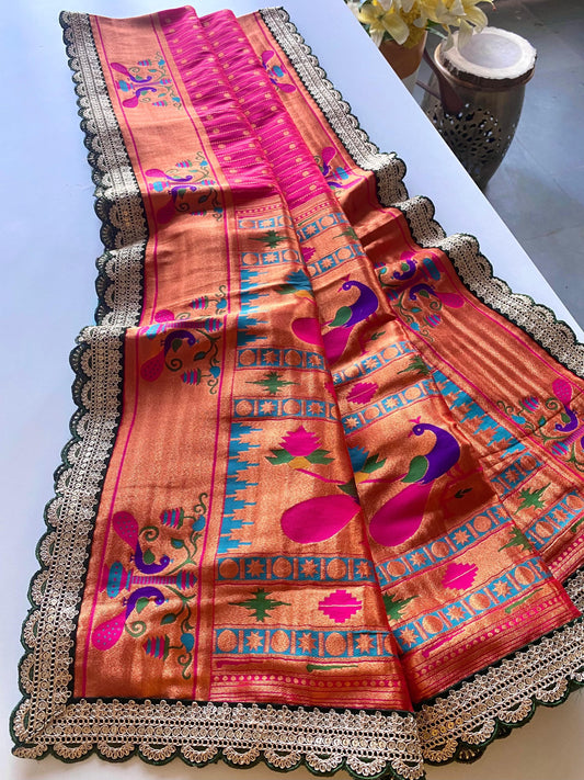 Captivating Pink Color Paithani Silk Saree