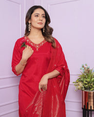 Preferable Viscose Muslin Red Color Salwar Suit