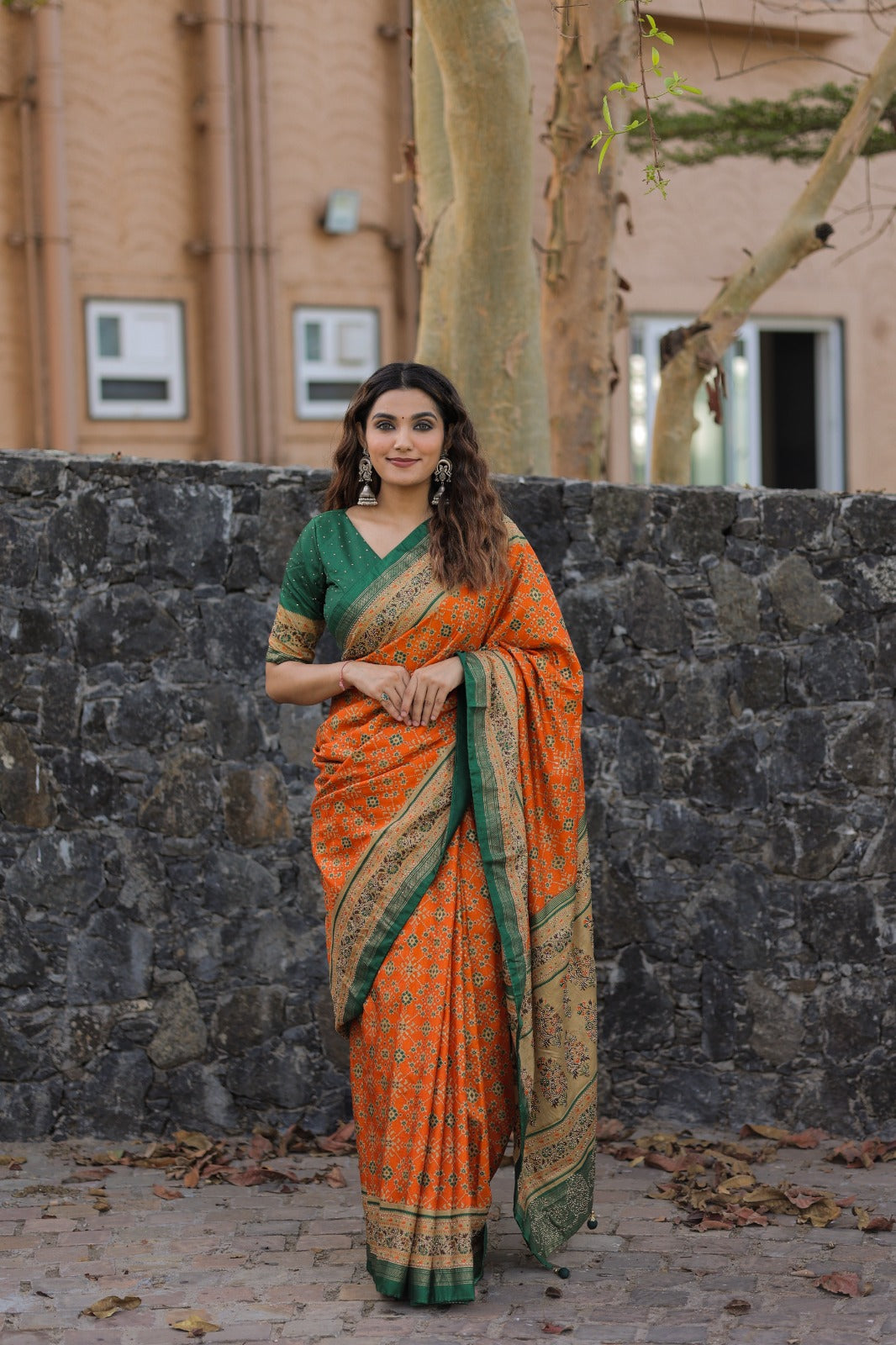 Marvelous Embellish Stone Work Orange Color Saree