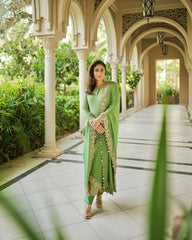 Alluring Green Color Georgette Embroidery Work Anarkali Suit