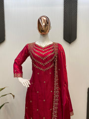 Function Wear Embroidery Work Red Color Palazzo Suit