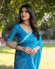 Superhit Sky Blue Color Original Bandhej Silk Saree