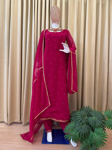 Designer Maroon Georgette Embroidery Work Palazzo Suit