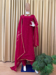 Designer Maroon Georgette Embroidery Work Palazzo Suit