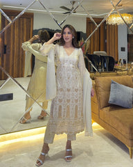 Delightful Embroidery Work White Color Salwar Suit