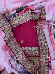 Lovely Pink Chinon Silk Work Saree