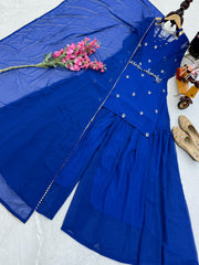 Round Neck Blue Color Stylish Palazzo Suit