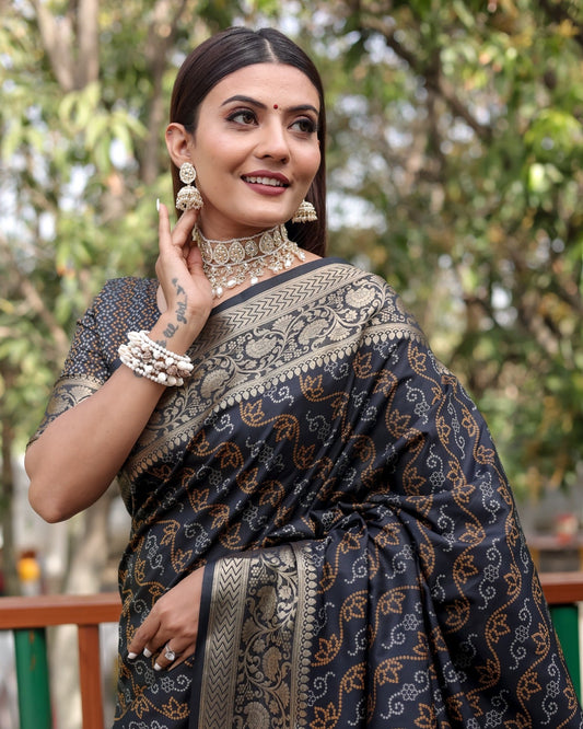 Captivating Black Color Bandhej Patola Saree