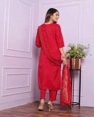 Preferable Viscose Muslin Red Color Salwar Suit