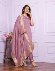 Reception Wear Dusty Pink Color Embroidery Work Salwar Suit