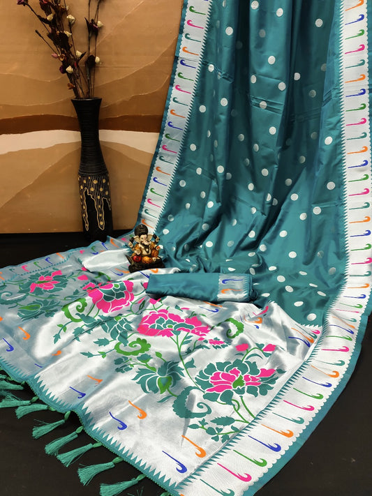 Demanding banarasi Silk Teal Blue Color Designer Saree