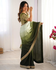 Stylish Sequence Lace work Mehndi Double Shaded Saree