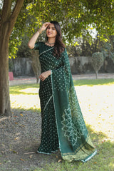 Superhit Green Color Original Bandhej Silk Saree