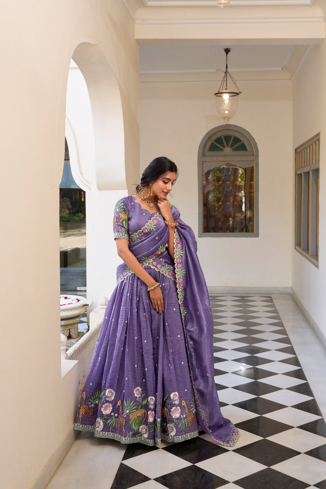 Designer Gold Crush Lavender Color Lehenga