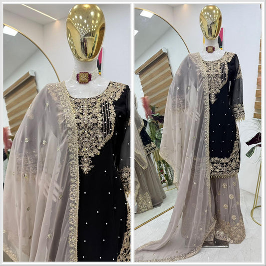 Decent Georgette Black Color Sharara Suit