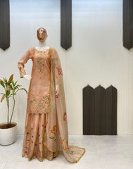 Gorgeous Peach Chinon Sequence Work Lehenga Choli With Top