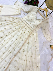 Blissful Embroidery Work Off White Color Gown