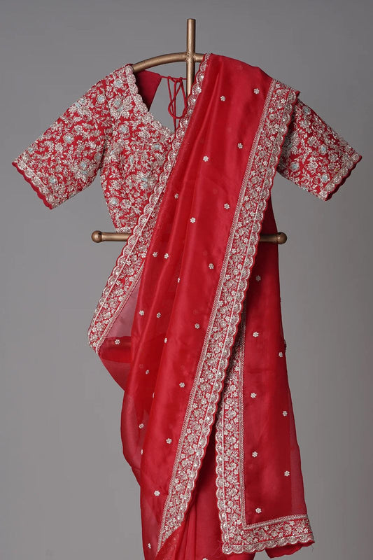 Flattering Tabby Silk Red Color Designer Saree