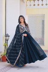 Preferable Georgette Teal Blue Color Gown