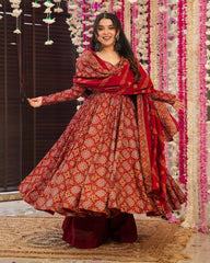 Gorgeous Soft Cotton Red Color Gown