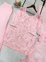 Alluring Pink Georgette Sequence Work Sharara Suit