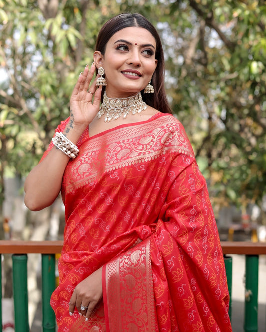 Captivating Red Color Bandhej Patola Saree