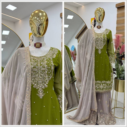 Decent Georgette Perrot Color Sharara Suit