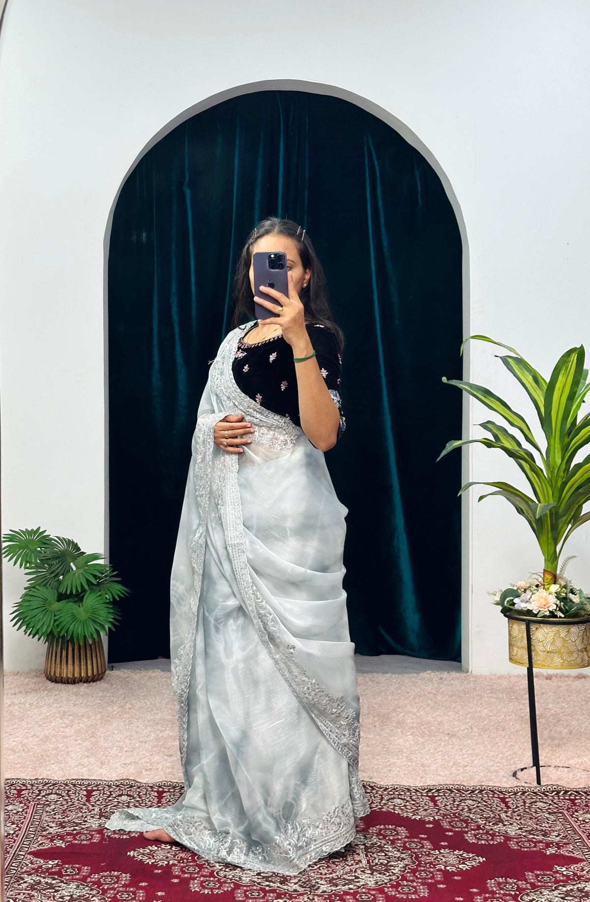 Glorious Embroidery Zari Work Grey Color Designer Saree
