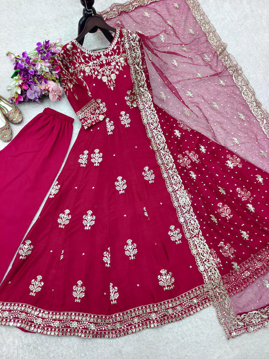 Stylish Pink Color Sequence Work Designer Gown