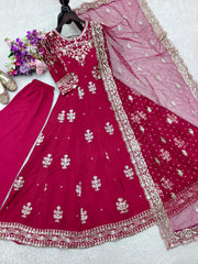 Stylish Pink Color Sequence Work Designer Gown