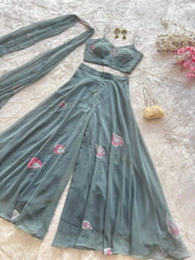 Exclusive Sky Blue Georgette Palazzo Suit