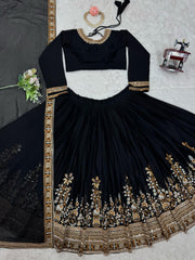 Marriage Special Sequence Work Black Color lehenga choli