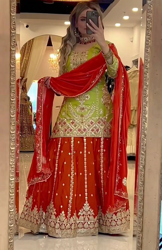 Glorious Green Georgette Sequence Work Sharara Suit