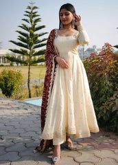 Preferable Sequence Work White Color Gown