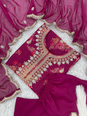 Good Looking Organza Wine Color Palazzo Suit