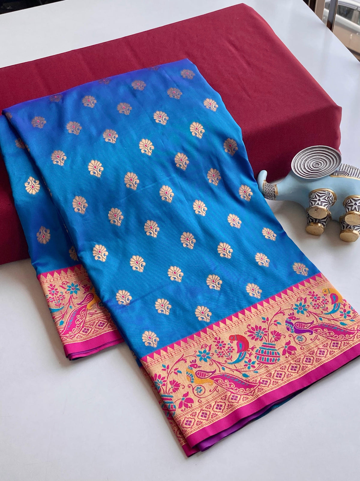 Festive Wear Meenakari Butti Sky Blue Color Paithani silk Saree
