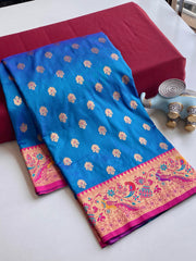 Festive Wear Meenakari Butti Sky Blue Color Paithani silk Saree