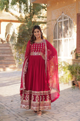 Attractive Embroidery Work Pink Color Gown