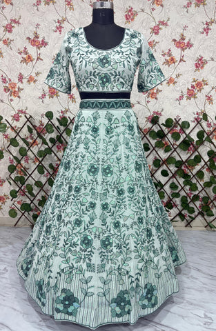 Green Color Embroidered Bridal Lehenga Choli Set
