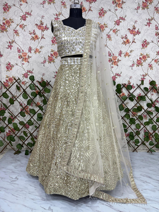 Full Heavy Sequence Work Beige Color Lehenga Choli