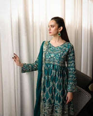 Beautiful Embroidery Work Green Color Sharara Suit